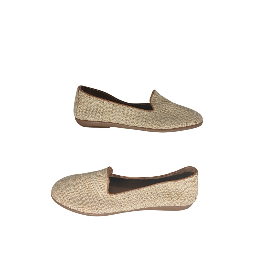 Aerosoles Betunia Loafers 9M Beige Gold Woven Smoking Flats Coastal Preppy